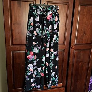 Floral Wide Leg Paper Bag Waist Pants
